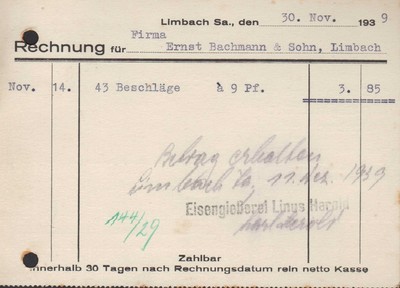 LIMBACH, Postkarte 1939, Linus Herold Eisengießerei 
