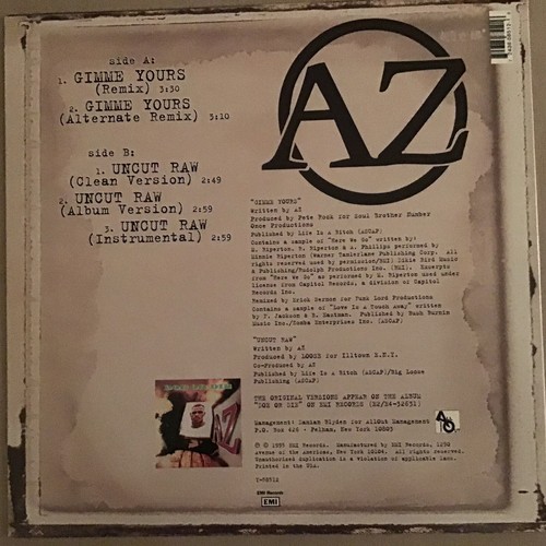AZ Gimme Yours Vinyl LP record 1995 Rare Hip Hop Rap - Picture 3 of 3