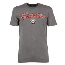 DOLCE & GABBANA Paradiso Printed Cotton T-Shirt with Logo Sticker Gray 11081