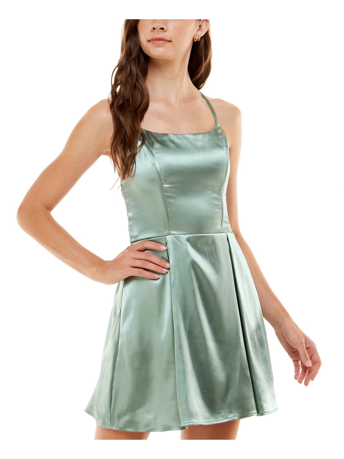 SPEECHLESS Womens Green Strappy-back Satin Tie Mini Dress 11