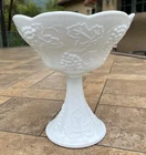 Indiana Glass Harvest Grape White Footed Milk Glass 7"  Fruit Bowl