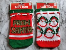 Vintage Reusable Cloth Christmas Gift Bags Santa Theme Unused