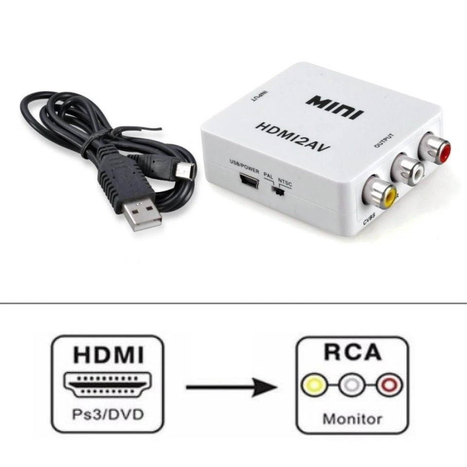 HDMI to RCA Adapter 1080P CVBS AV Composite Converter Video Audio - Bild 2 von 2