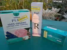 Lot of (3) - Tampax Cotton Super  - 16ct - OB super 24ct - Rael feminine wash