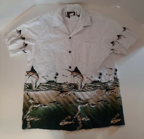 Vintage HAWAIIAN RESERVE COLLECTION Shirt Sz Large Marlin Fishing Tropical