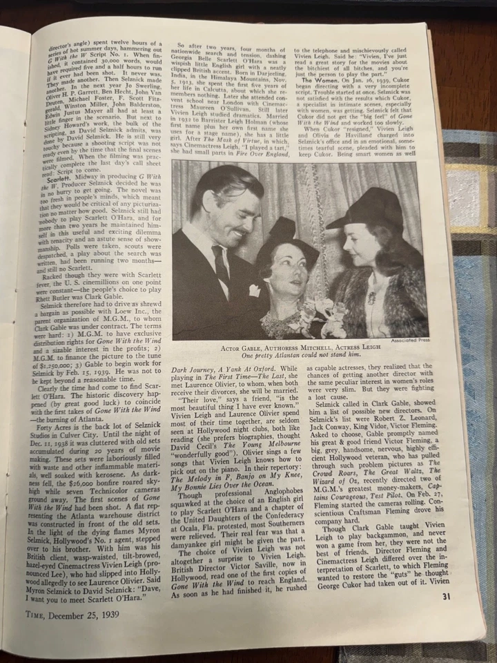 Time Magazine December 25 1939 Vivien Leigh ~Gone With The Wind ~Scarlett O'Hara - Image 4 of 4