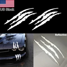 2pcs White Claw Marks Scratch Reflective Stripe Headlight Decal Body Stickers