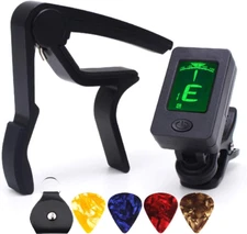 Capo Black Guitar Capo with Tuner Set,Guitar Clip on Tuner for Acoustic Guitar B