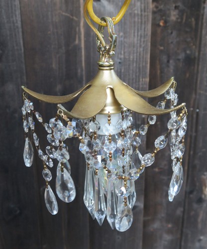 vintage Pineapple palm lamp Swag plugin Brass Chandelier crystal prism lighting - Bild 4 von 12