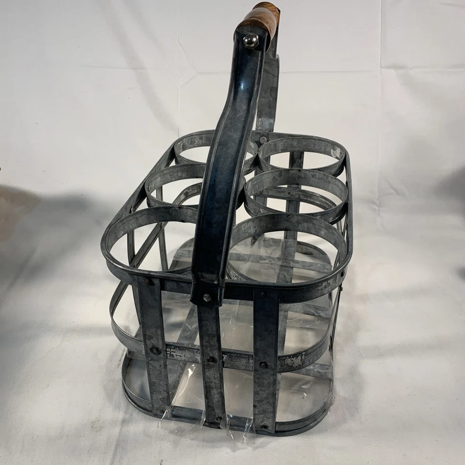 Rustic Galvanized Metal Six Wine Bottle Caddy. Bottle Carrier. 12” X 8” X 6.75” - Изображение 3 из 4