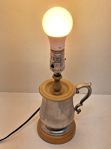 Vintage Wilton Pewter Water Jug Mug Table Lamp RARE