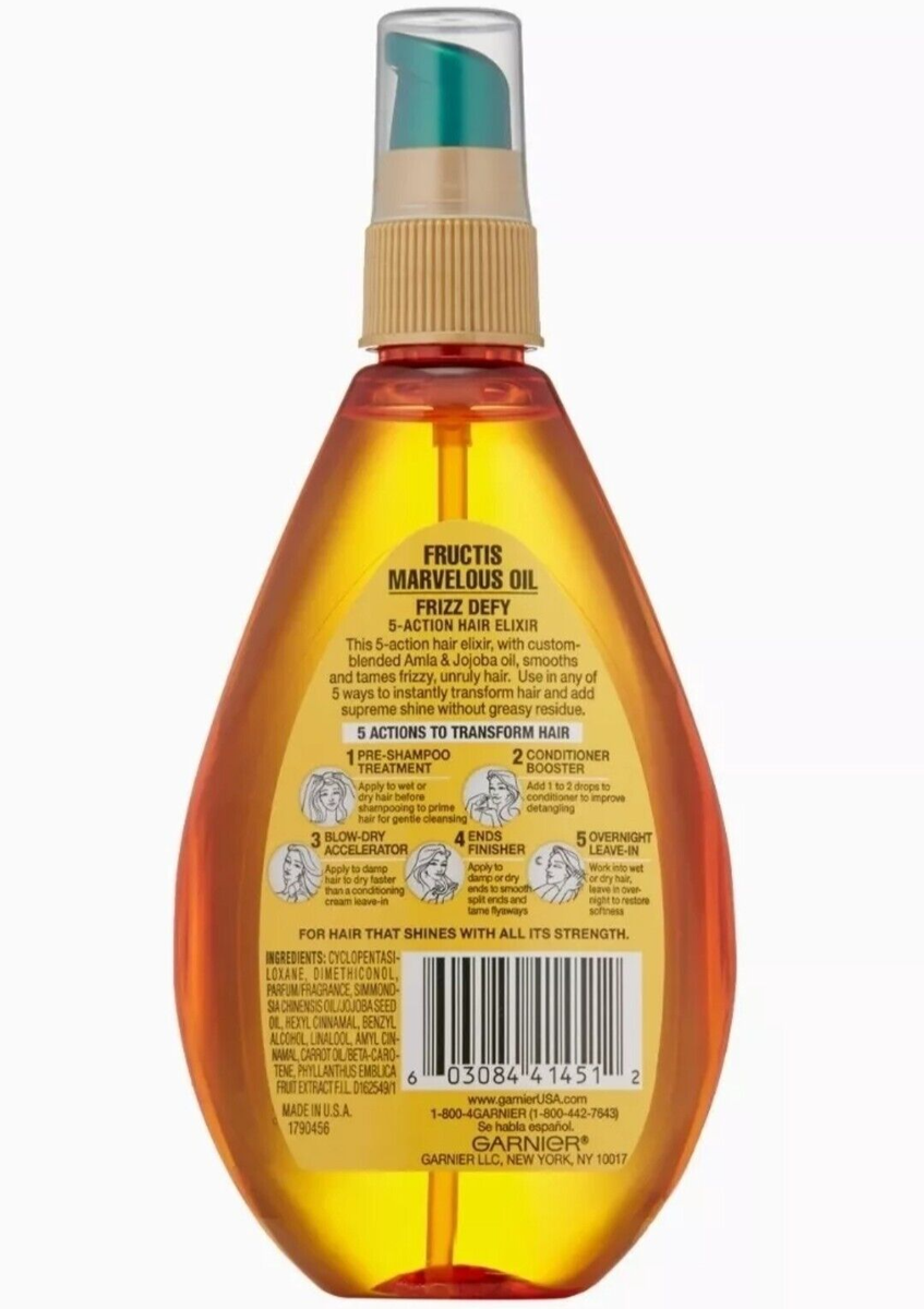 GARNIER Fructis Marvelous Oil 5 Actions Hair Elixir Frizz Defy New 