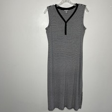 TALBOTS Maxi Dress Women S Sleeveless Black Striped Henley Modal Spandex Stretch