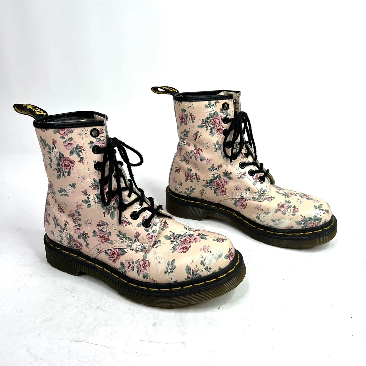 Dr Martens Dr Martens Louie Womens Leather Tattoo Print 8-Eyelet Boots -  Winter White