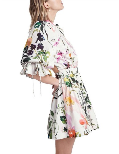 AJE Drift Dress Size AUS 10 / US 6 Botanic Floral Puff Sleeve Mini White BNWT - Picture 3 of 8