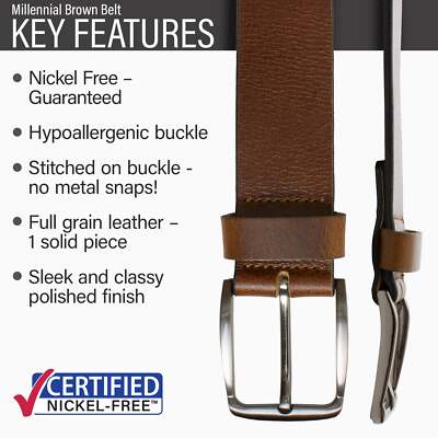 Millennial Belt - Full Grain Leather Belt With Nickel Free Buckle For Men & Women