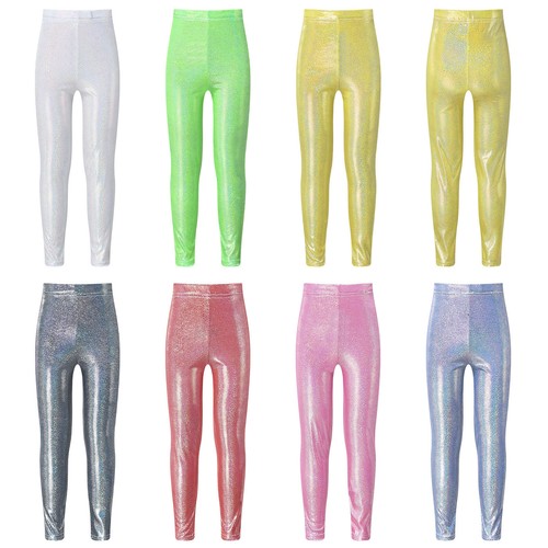 Kids Girl Pants Metallic Dancewear Festival Sweatleggings Sports Trousers Gym - Picture 2 of 54