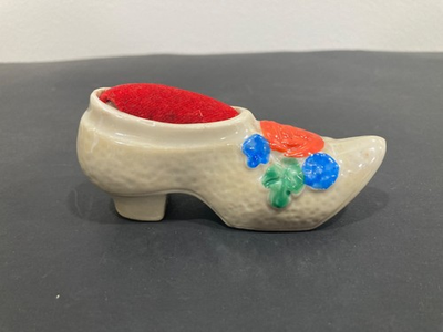 #ad Porcelain Miniature High Heeled Shoe Floral Women Vintage 1939 $20.00