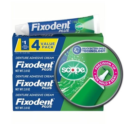 Fixodent Plus Scope Secure Strong Denture Adhesive Cream, 2.0 oz - 4 Pack