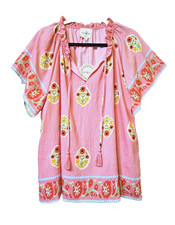 pink floral print tie neck top XL
