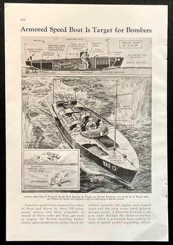 “Armored Speed Boat is Target for Bombers” 1934 pictorial RAF Target Boat (ATB)