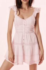 LOVESHACKFANCY RIETTA LACE TRIM BALLERINA PINK MINI DRESS SIZE L $345