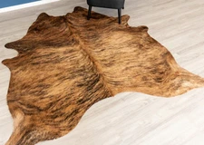 BRINDLE EXOTIC BROWN GENUINE COWHIDE RUG LARGE LEATHER HAIR ON COW HIDE TRICOLOR
