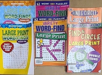 Lot Of 6 Kappa Large Print Word-Find Puzzle Books Search,Hunt~Hidden Find/circle