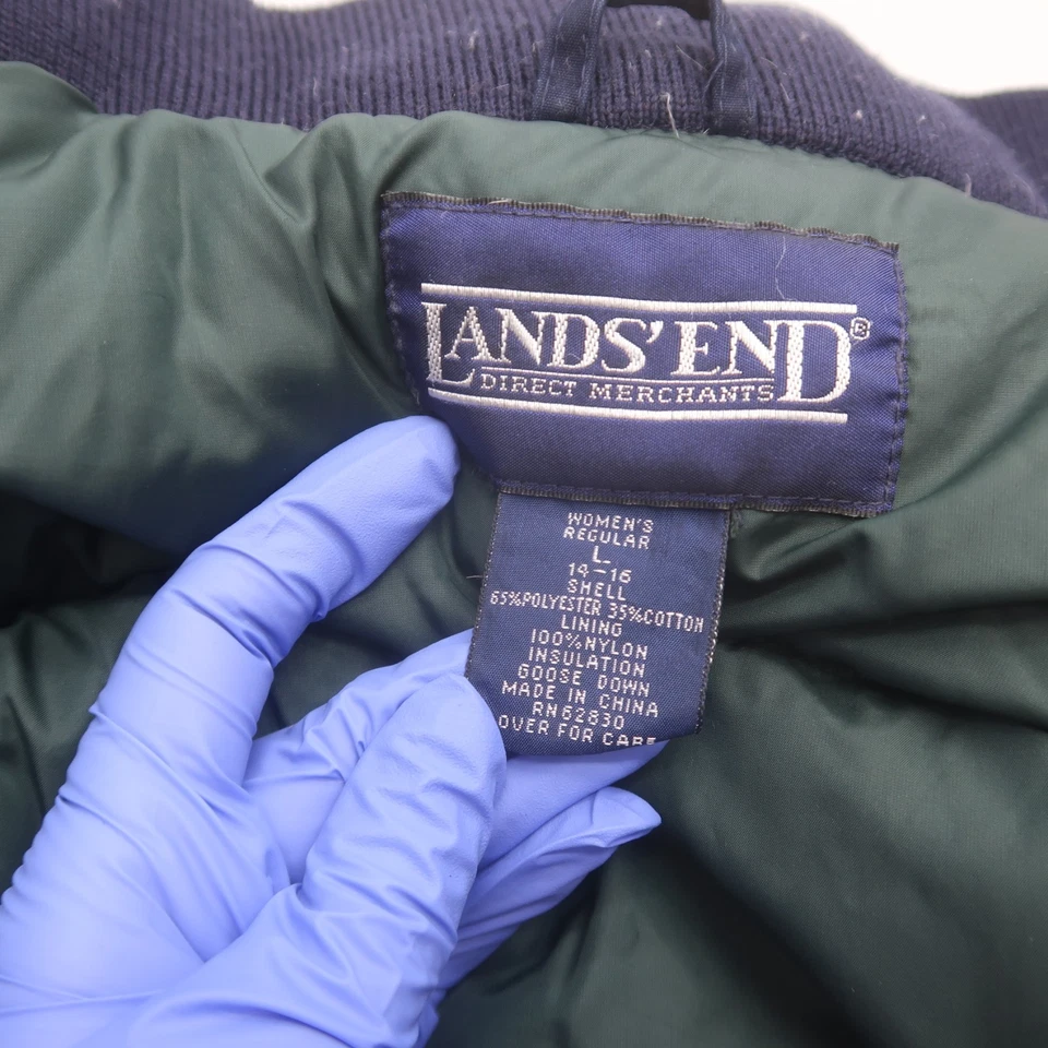 Lands End Womens Goose Down Coat Large Puffer Parka Barn Jacket Field Cargo - Image 4 of 4