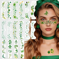 28PCS St. Patrick'S Day Glitter Face Temporary Tattoo, Glitter Gold Green Freckl