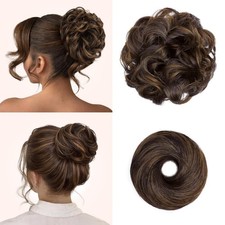 2PCS Messy Bun Hair Piece Set Large Wavy Curly Hair Bun Donut Bun Updo brown