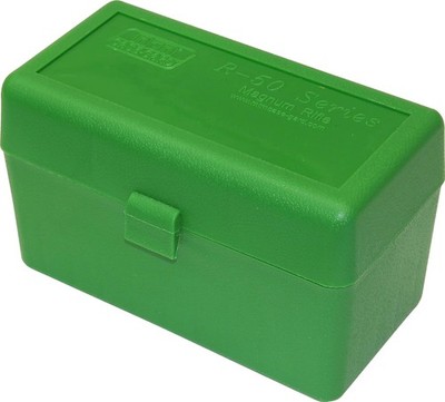 MTM RLLD-50 Ammo Box 50 Round Flip-Top Large Mag 375 Rem, UM 3.85-Inch, Green 