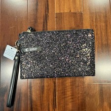 New NWT RSVP Charming Charlie Black Wristlet Purse Glittery Zipper Bag Clutch