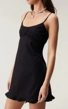 Women’s NASTY GAL Size 8 Black Cotton Minidress Ruffle Hem Open Back NWT