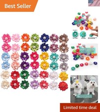 YAKA 40PCS20Paris Cute Dog Hair Bows with Rubber Bands Pearls Flowers Topknot...