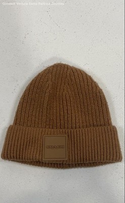 Coach Knit Beanie With Rubber Patch in Light Saddle