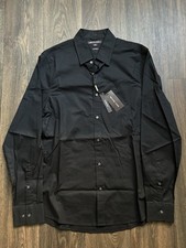 Michael Kors Trim Stretch Slim Black Dress Shirt Mens Size M