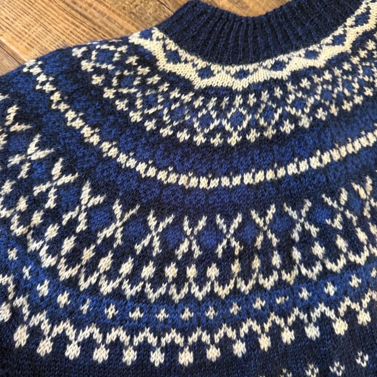 Paul Mage Cardigan Women L Blue Wool Fair Isle Saks Fifth Avenue Denmark Vintage image 10
