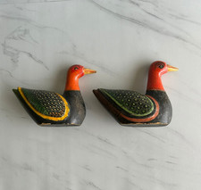 Vintage Hand Painted Handmade Org Wooden Duck Bird Toy Figurine, Set of 2
