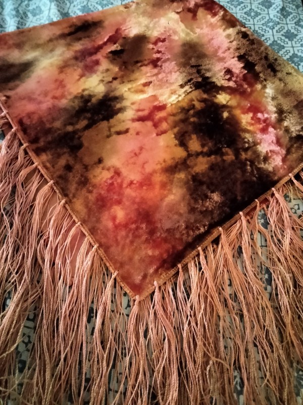 VINTAGE  VELVET TIE DYE TABLE COVER WITH FRINGE