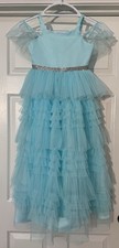 Sz 7 GIRLS Rare Editions Light Teal Blue Gown Dress Ruffle Tiered Chiffon Layer