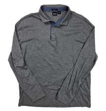 Boss Hugo Boss Regular Fit Gray Inner Blue Trim 1/4 Button L/S Polo Men's Size L