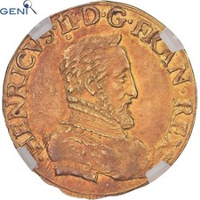 France, Henri II, Henri d'or, 1557, La Rochelle, Unique, Gold, GENI, AU58