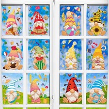 12 Sheets Summer Window Clings Gnome Stickers Watermelon Ice Cream Pineapple