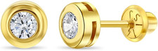 14K Yellow Gold Clear round Cubic Zirconia Screw Back Earrings for Toddlers and