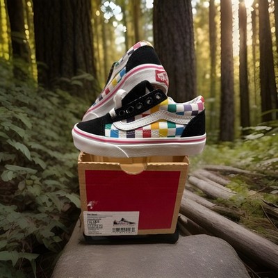 VANS Kids OLD SKOOL CHECKERBOARD SIZE 10.5 UY Rainbow/Black  display picture 1