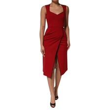 DOLCE & GABBANA Dress Red Viscose Stretch Slit Sheath Midi IT38/US4/XS 2630usd