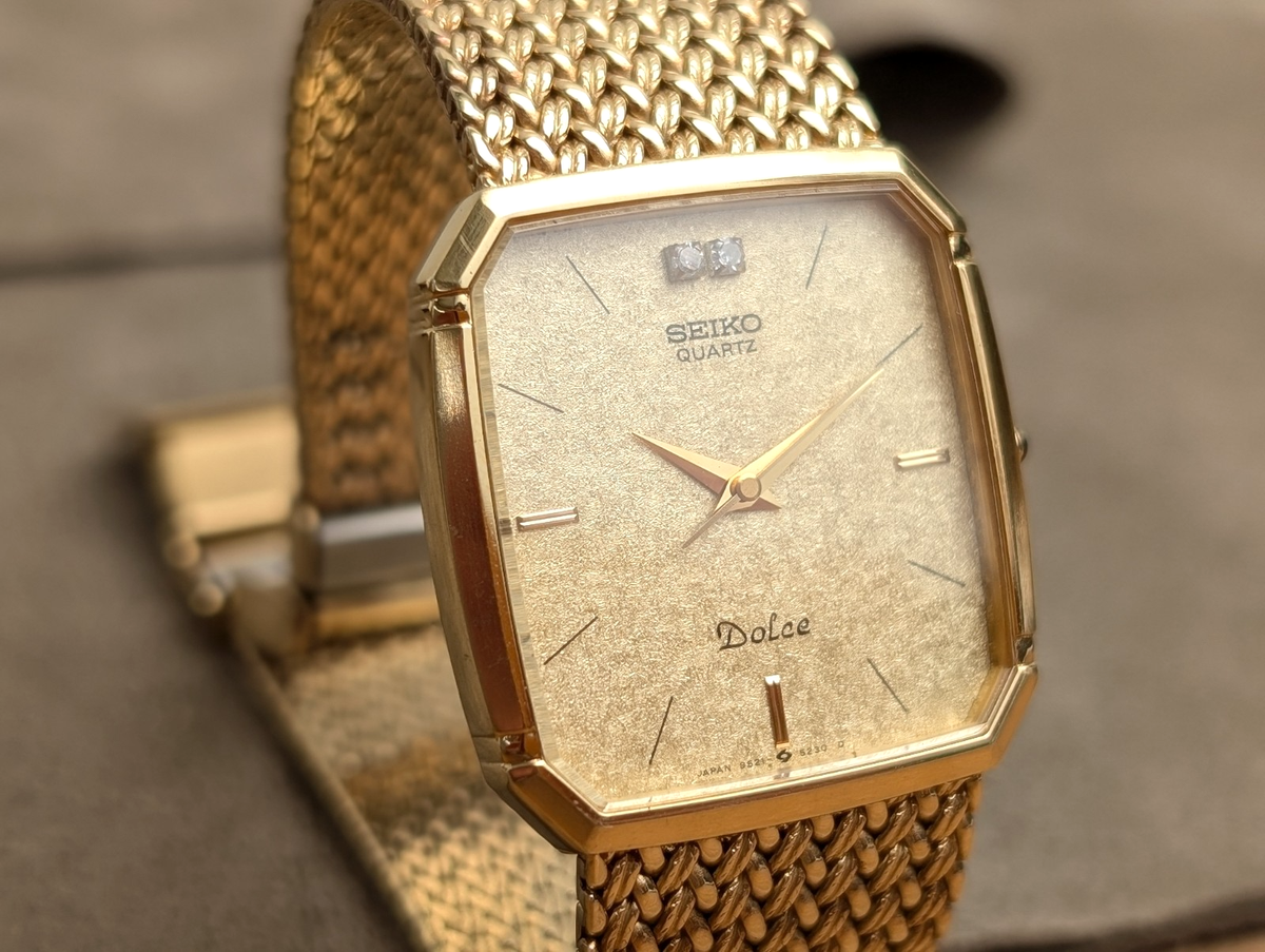 1984 SEIKO Dolce 9521-5210 Gold Dial Quartz Men's Watch Vintage