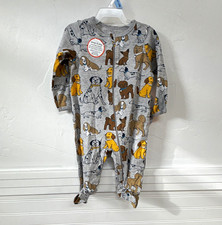 Wonder Nation Gray Dog Graphic Print Footed Zip Sleeper One Piece 3-6 Months