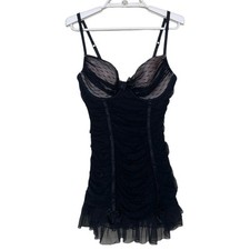 Victoria's Secret Sexy Little Things Black Pink Mesh Lace Ruched Mini Dress 36C